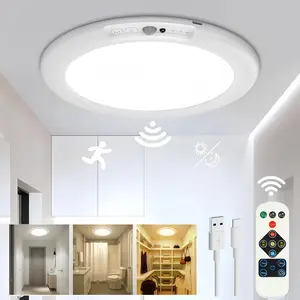 New rechargeable LED ceiling lamp with human body sensing function, 3 lighting modes, battery-powered remote control dimming and timing sensor shower lamp, suitable for living room, kitchen, bathroom, corridor, and porch