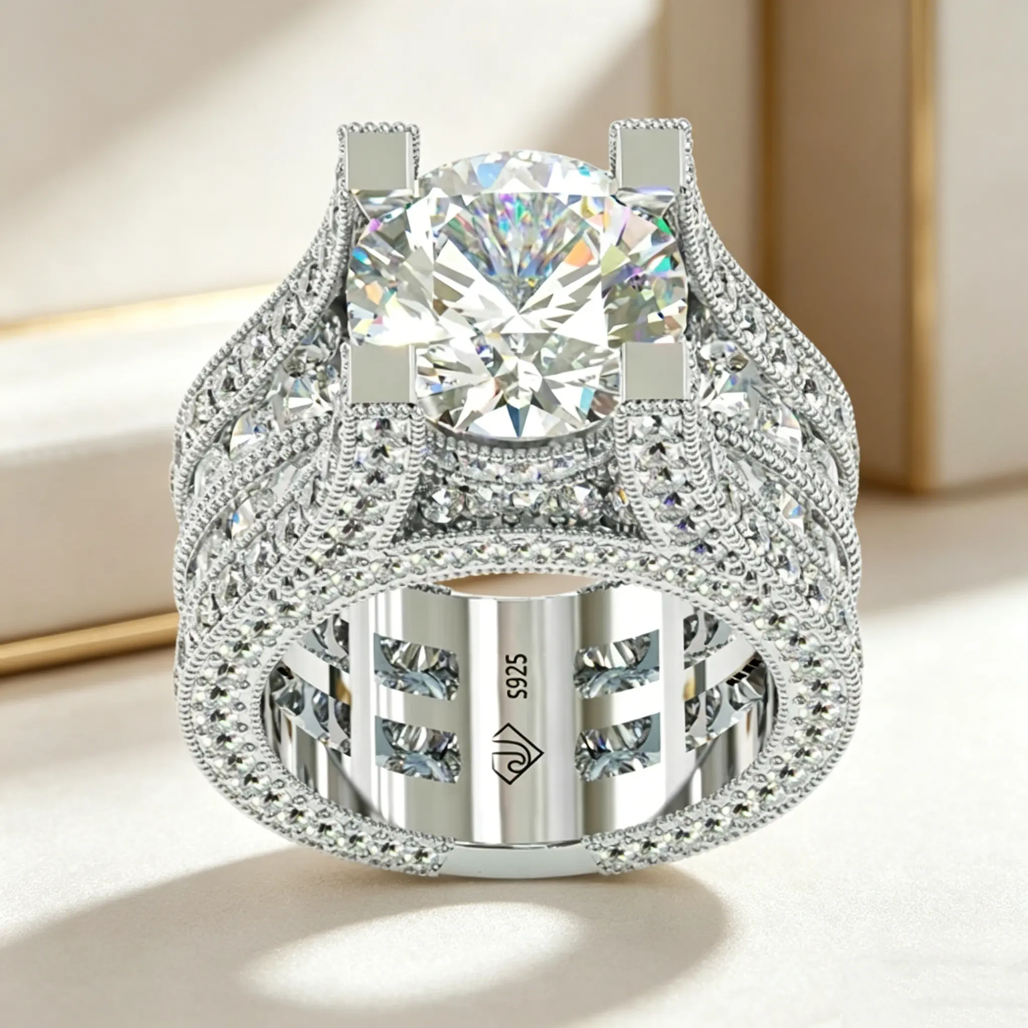 Jorrio 925 Sterling Silver Round Cut Vintage Engagement ring, Cubic Zirconia Promise Ring for Woman