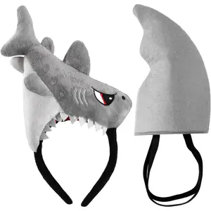 2 Pcs Shark Costume Shark Hat Fin Headbands Ocean Themed Costume Cosplay Party (Grey)