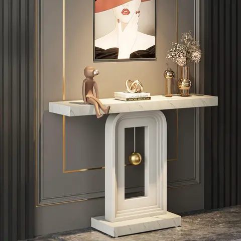 Tribesigns Modern Console Table with Geometric Base, 40 inch Narrow Sofa Entryway Table with Gold Decor