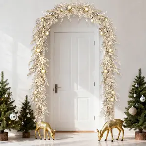 Optimized title (90 chars):   "9FT Battery Gold Garland with 100 LEDs - Indoor/Outdoor Holiday Decor for Christmas"   Key elements kept:   - Length (89 chars)   - Product type (garland)   - Key specs (9FT, battery, 100 LEDs)   - Use cases (indoor/out