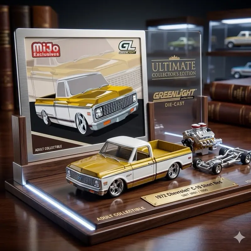 Greenlight 1972 Chevrolet C-10 Short Bed Pickup - Mijo Exclusives Collector's Edition, Super Clean Wheeled Model Truck for Collectors, Model Car Collectors