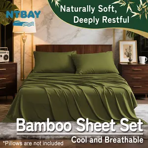 NTBAY Bamboo Sheet Set, 3/4 Pieces Cooling Bedding, Temperature Regulating & Breathable, Soft Eco Friendly Blend, Deep Pocket, Comfortable Touch, Cost-effective Gift, 55% Bamboo Fiber & 45% Polyester, Cooling Breathable Bamboo Bedding Set, Oeko-Tex