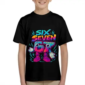 Kid's T-shirt Funny SIX SEVEN 67 gesture robot number character mecha  lightning fun 100% cotton pattern T-shirt for boys and girls  toddler cartoon T-shirt, teen boy clothing gift  G-63