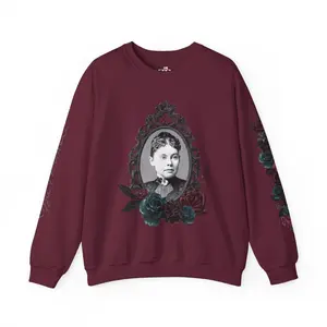 Women’s Halloween Lizzie Borden Sweatshirt with flower tattoo sleeve, Gothic, Steampunk