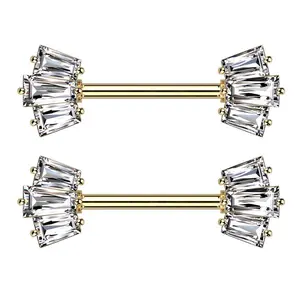 Gold PVD Trinal Clear CZ Stainless Steel Nipple Barbell