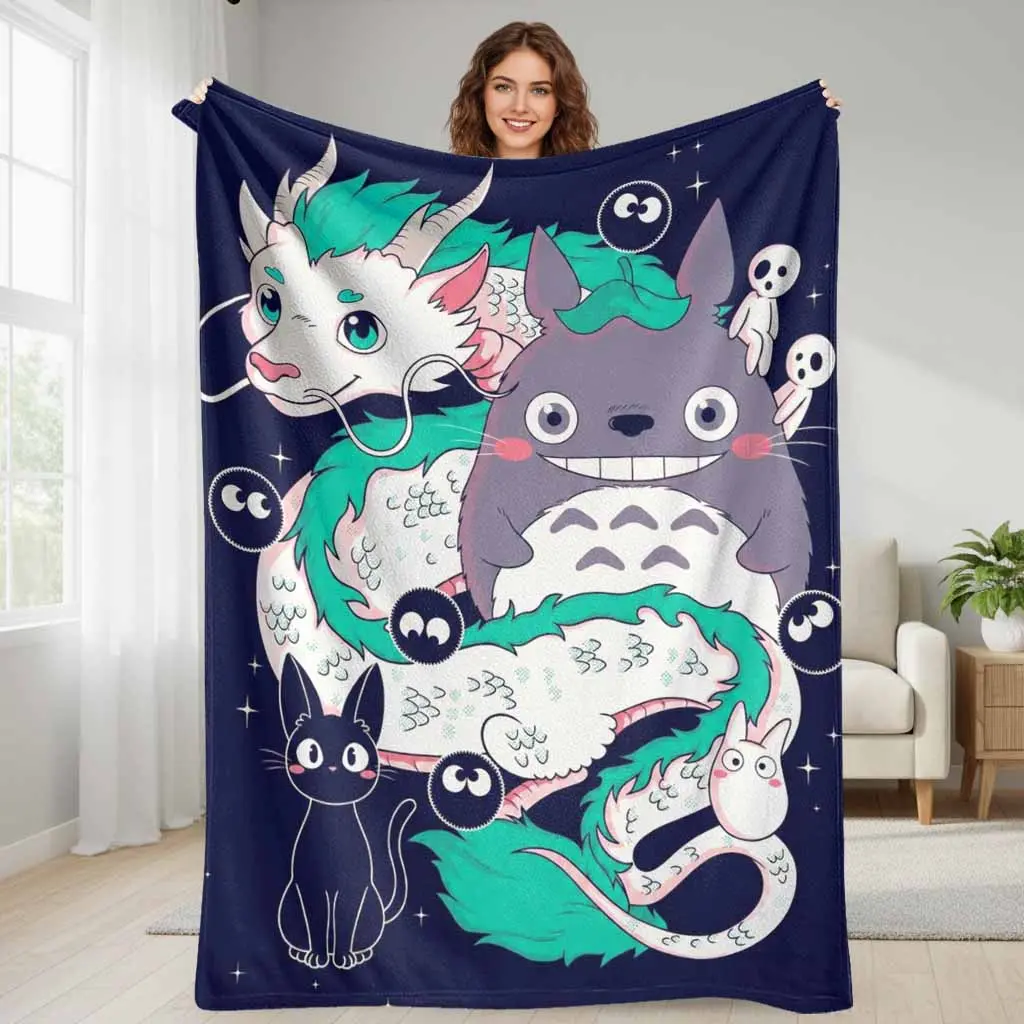 Fantasy Dragon And Spirit Creatures Flannel Blanket Anime Aesthetic Pattern Ultra Soft Lightweight Warm Cozy Plush Throw For Bed Sofa Living Room Bedroom Birthday Gift