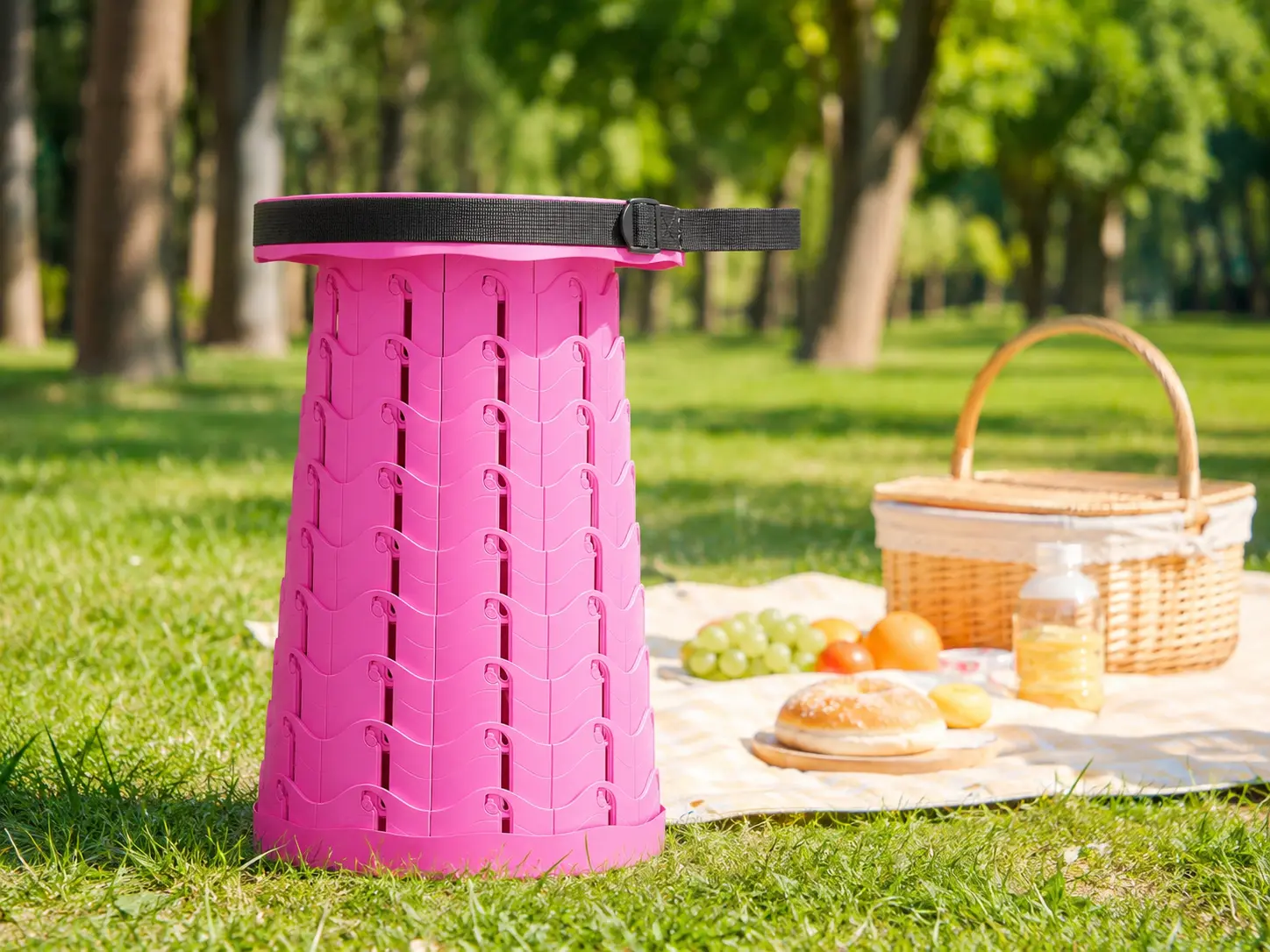 Portable Collapsible Stool with Carry Strap, 400 lb Capacity Folding Chair for Camping, Fishing and Hiking, Pink