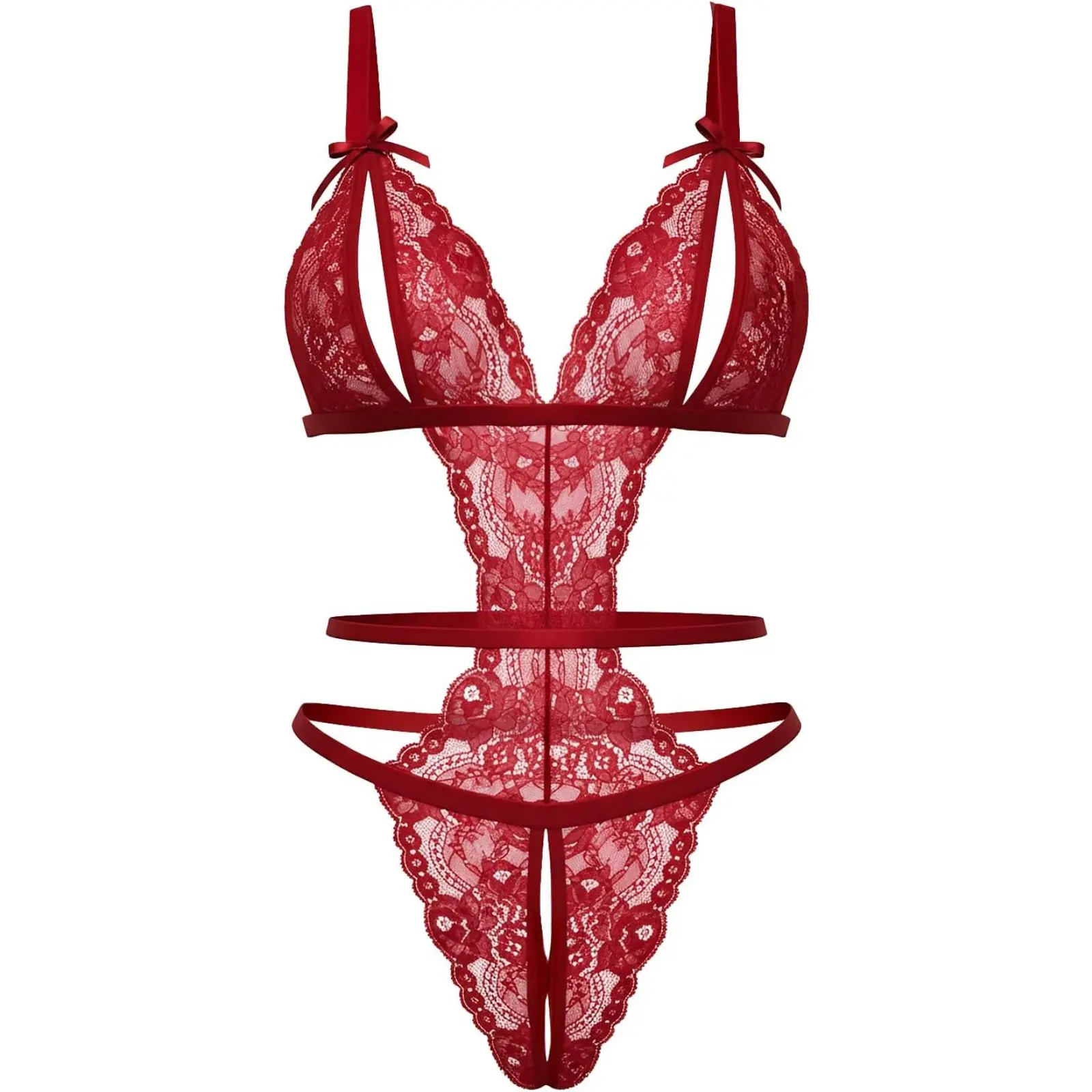 Kolagri Lingerie for Women Deep V Neck Lace One Piece Bodysuit Cut Out Babydoll Nightwear