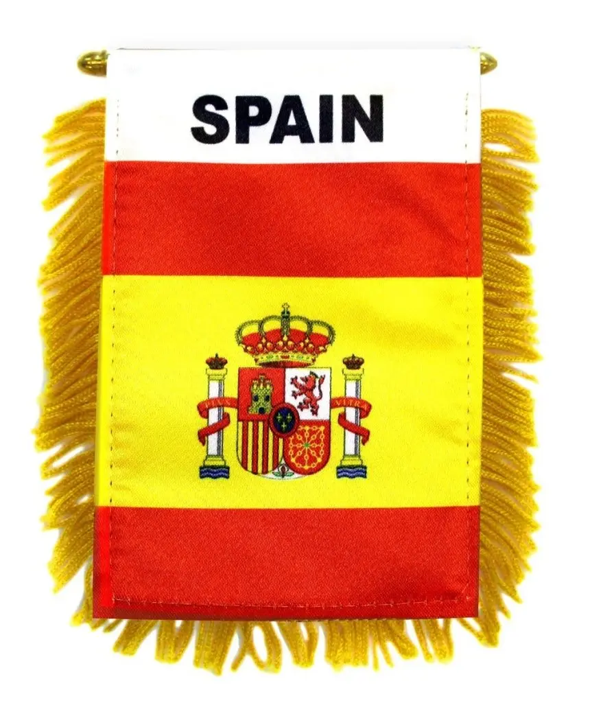 Spain-Themed 4x6 in Mini Glass Banner with Plastic Hanger, Polyester Plastic Flags - Festive Party Home Decor Backdrop for Car Window Hang, Cup Display, 4X6 Inches
