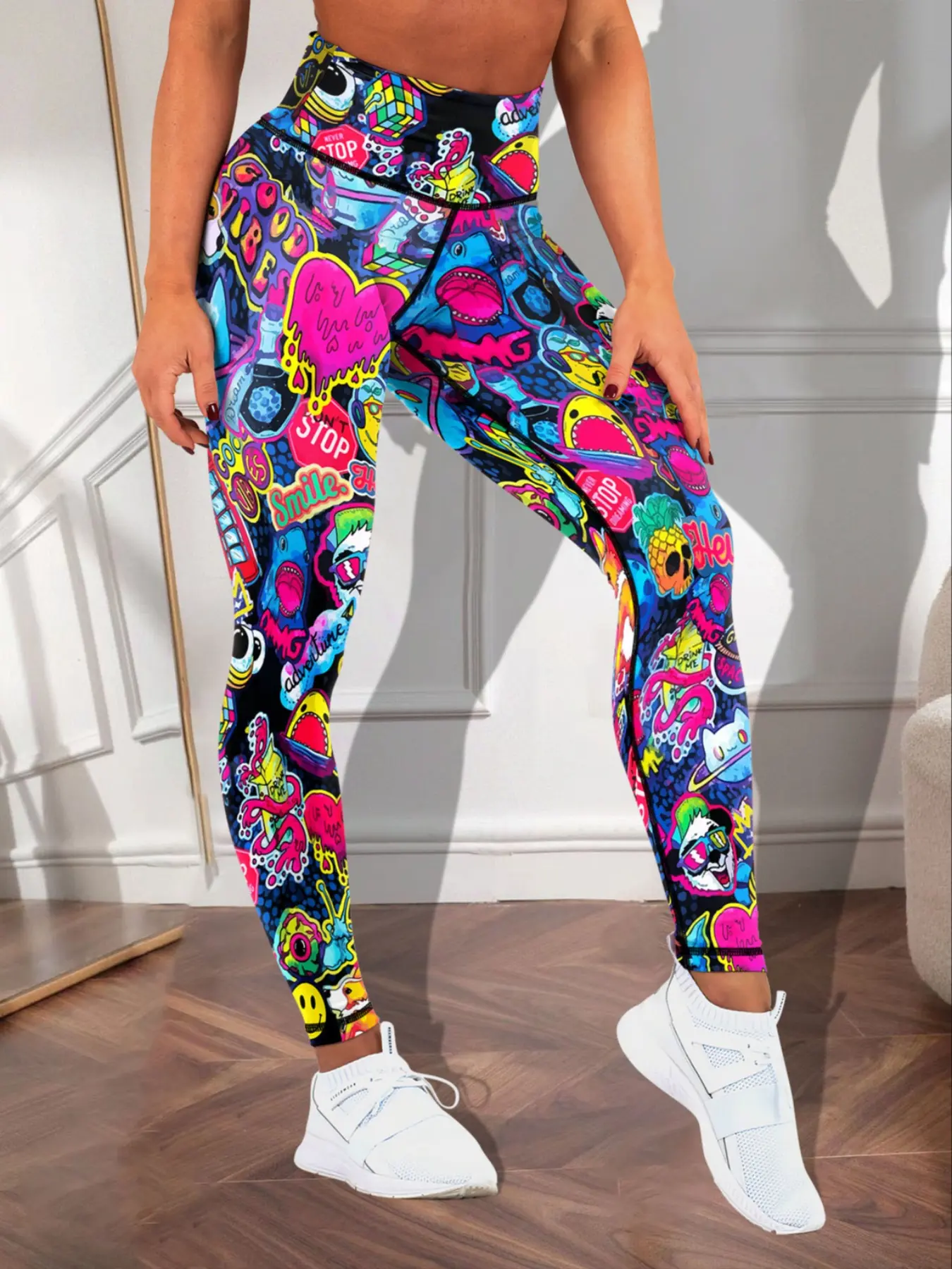 Women's Plus Size Colorful Cartoon Print Tight Yoga Leggings Activewear, Gym Workout Sportswear, Fashion Sportswear Casual Gym Outdoor Wear, All Seasons Long Pants, Gym Sportswear Bottoms