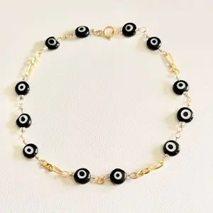10k Handmade Bracelet - Black Evil Eye