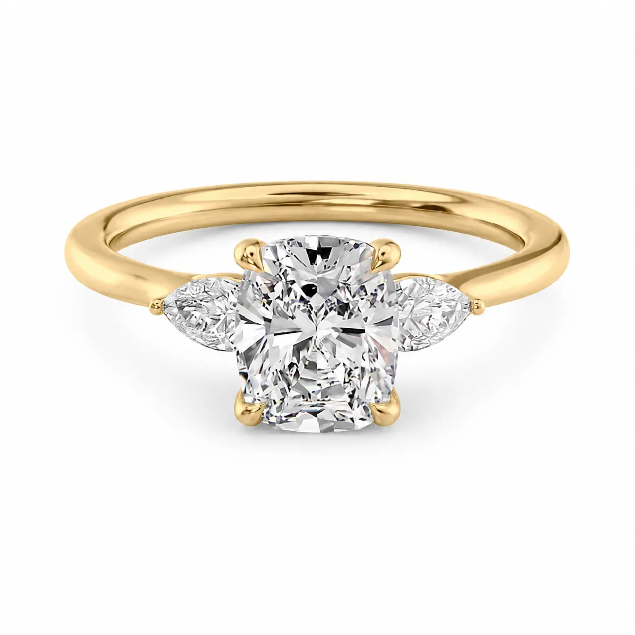 The Trilogy — Elongated Cushion Three Stone Ring