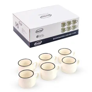 Bacimi Ceramic Espresso Mini Mugs W/Handles 3.04oz 6 Pack White W/Black Rim