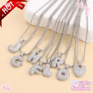26 Bubble Alphabets A~Z Initial Pendant Necklace for Men and Women; S925 sterling silver inlaid with high quality zirconia heavy workmanship luxury hip hop necklace; Perfect choice for birthday party, anniversary, Valentine's Day, Christmas gift
