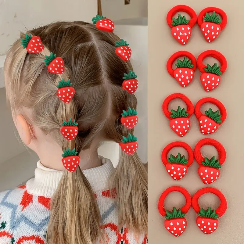 10/30pcs Sweet Cute Strawberry Cherry Fruit Hair Ties for Girls, Hair Scrunchies, Red Festive Towel Hair Bands, Youngsters's Hair Elastics and Headbands