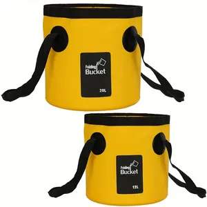 Portable 2-Piece Collapsible Bucket Set 3.17 & 5.28 Gallons Foldable Wash Basin Water Storage Container for Camping Travel Hiking Fishing Boating Gardening Outdoor Multifunctional Use