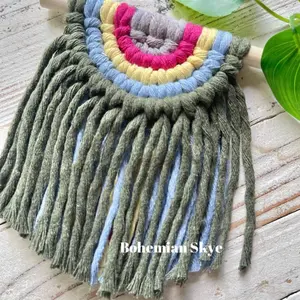 Macrame Semi Circle Wall Hanging with Colorful Fringe and Textured Design