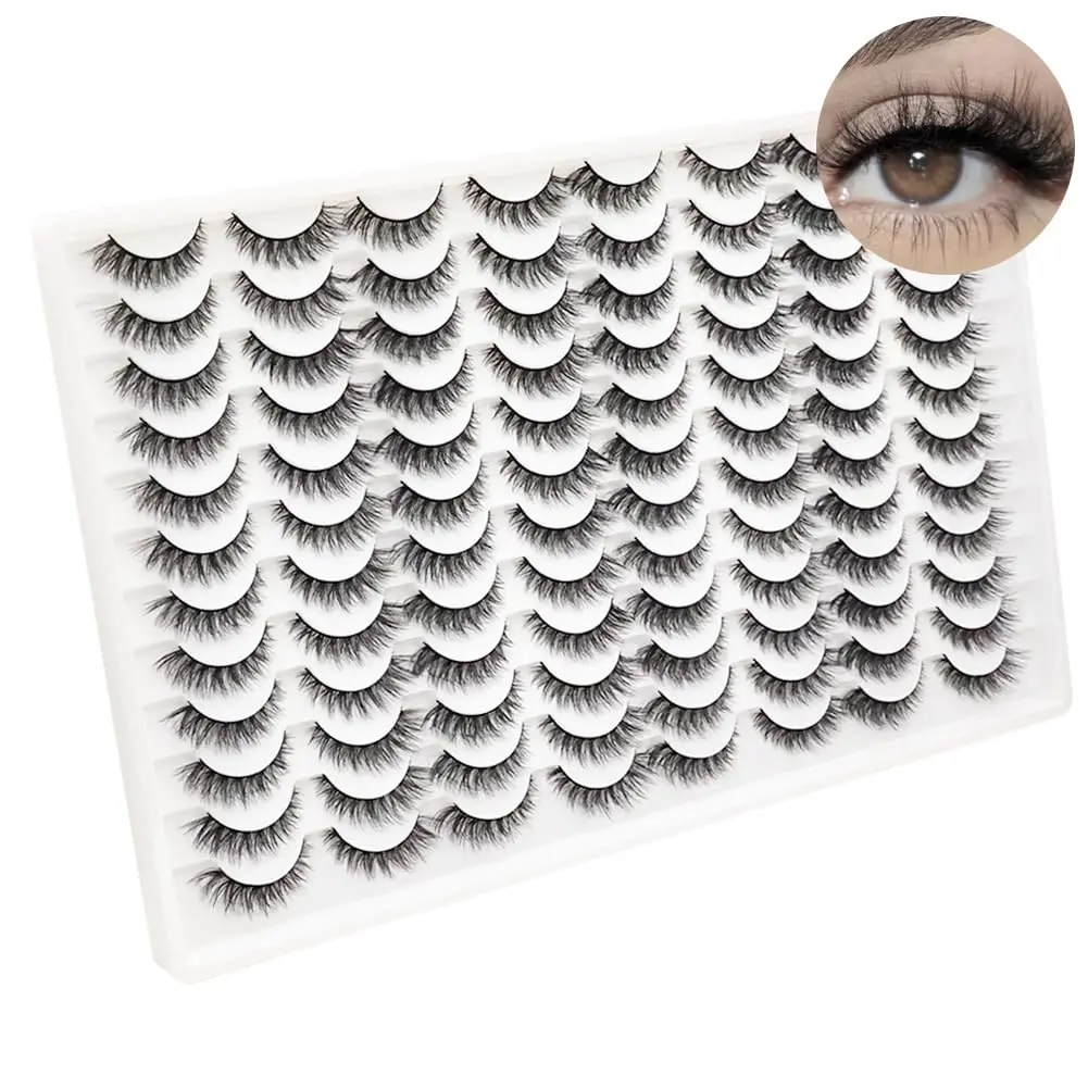 Azenlo False Eyelashes 48 Pairs Faux Mink Lashes 14mm Wispy Lashes 3D Fluffy Cat Eye Lashes Pack Bulk Wholesale Strip Lashes(style 48-045)