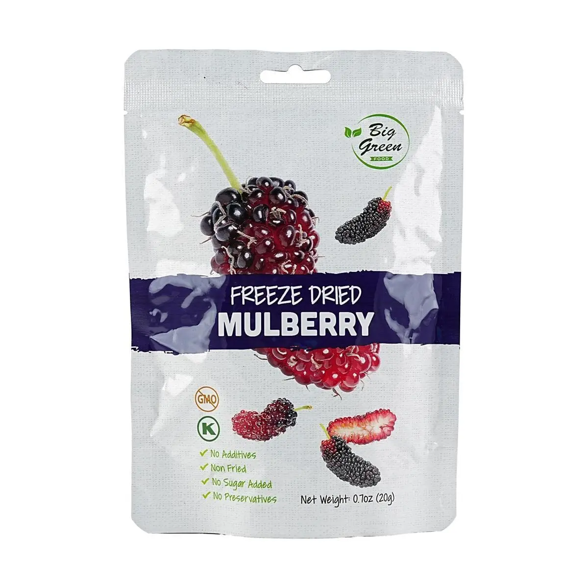 BIG GREEN Freeze Dried Mulberry 20g - 100% Natural Fruit Snack, Zero Sugar, No Additives