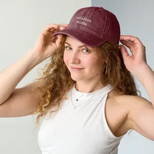 Vacation Mode Maroon Vintage Cotton Twill Embroidered Cap