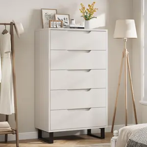 5 Drawer Dresser for Bedroom, 50.5 Inch Tall Wooden Chest of Drawers with Deep Storage, Detachable Legs and Waterproof Top, Freestanding Engineered Wood Storage Cabinet for Living Room Hallway Entryway Closet Home