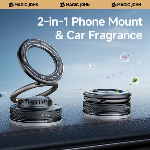 MAGIC JOHN N52 2-in-1 Magnetic Car Phone Mount Auto Accessory - Built-in Rose Fresh Fragrance, 360° Rotatable, Hands-Free Map Viewing, Sticks to Dashboards/Windshields, Foldable, Fits Mirrors & Smooth Desk Surfaces, Strong Magnetic Force