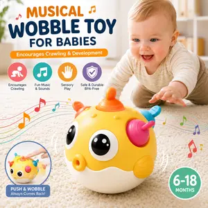 Bebamour Silicone Pufferfish Baby Wobble Toy with Music - Unisex Sensory Learning Toy for 6-12 Months Crawling Babies, Ideal for Holidays, Birthdays