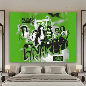 1pcs GNARLY Girl Group Backdrop Music Tapestry Wall Hanging, Kpop Inspired Photography Background, Polyester Wall Decor for Bedroom, Living Room, Studio Setup, Party Room, Holiday Decor
