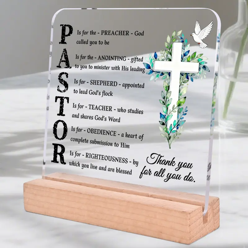 Acrylic Desktop Decoration Gift for Pastors and Their Wives, Christian Cross and Dove Design Decorative Plaque, Perfect Religious Decor for Home and Office