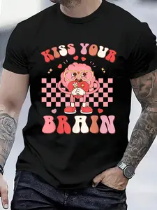 100% Cotton Kiss Your Brain Valentines Test Day Teacher Squad Kids T-Shirt Women's Men's Graphic Tee Crew Neck summer vacation Tops