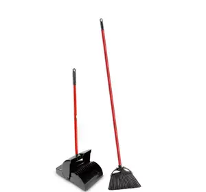 Libman Indoor/Outdoor Angle Broom with Steel Handle and Lobby Dustpan with Closed Lid Combo Set Recogedor