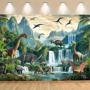 Dinosaur Landscape Tapestry Prehistoric Scene Backdrop Dino Theme Wall Hanging Photography Background for Party Decoration Living Room Bedroom Indoor Outdoor Polyester