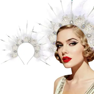 White Feather Headpiece 1920s Carnival Accessories Headdress Mardi Grasl for Women Flapper Costume Supplies