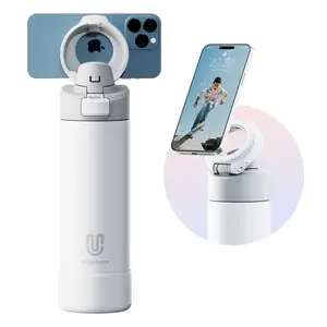 Magcheer Insulated Magnetic Water Bottle Reusable Stainless Steel Mug Flasks Bottled Drinkware Tumbler White Portable with MagSafe Compatible Phone Holder