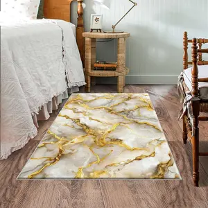 1PC Gold and White Marbled Area Carpet Decorative Rug Lightweight Washable EasytoCarefor Summer and Autumn Floor Mat Suitable for Living Room Bedroom Bathroom Kitchen Hallway Room Accessones Area Rug