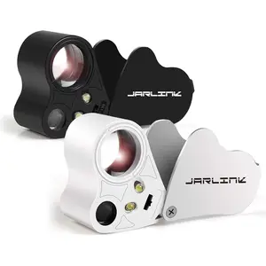 JARLINK 2 Pack 30X 60X Illuminated Jewelers Loupe Magnifier, Foldable Jewelry Magnifier with Bright LED Light for Gems, Jewelry, Coins, Stamps, etc (White & Black)