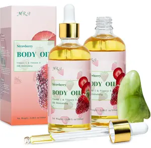 MR.A 2 Pack Strawberry Body Oil Juice Scented, Vitamin E Body Oil after Shower, Strawberry Shortcake Body Moisturizer Bath Oil for Dry Skin, Guasha Oil with Guasha Tool