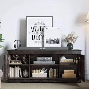 Yitahome TV Console for 65 Inch TV, Farmhouse TV Stand with Double Barn Doors and Storage Cabinets, Mid Century Modern Media Console Table TV Cabinet for Living Room, 59 Inches