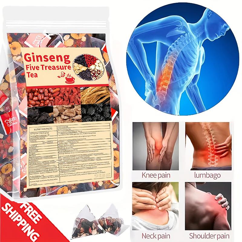 Ginseng Five Treasure Tea Traditional Kidney Cleansing Formula for Men Women Natural Herbal Remedy Health Boosting Drink Pure Ingredients Traditional Recipe Loaded Tea Beverage Christmas Gift Organic Chinese Tea