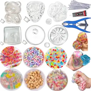 DIY Stress Ball Making Kit, Includes 6 Filling Packs, Bear Cube Strawberry Dumpling Cat Paw Shapes, 15ML Glue, Ideal for Adults and Beginners