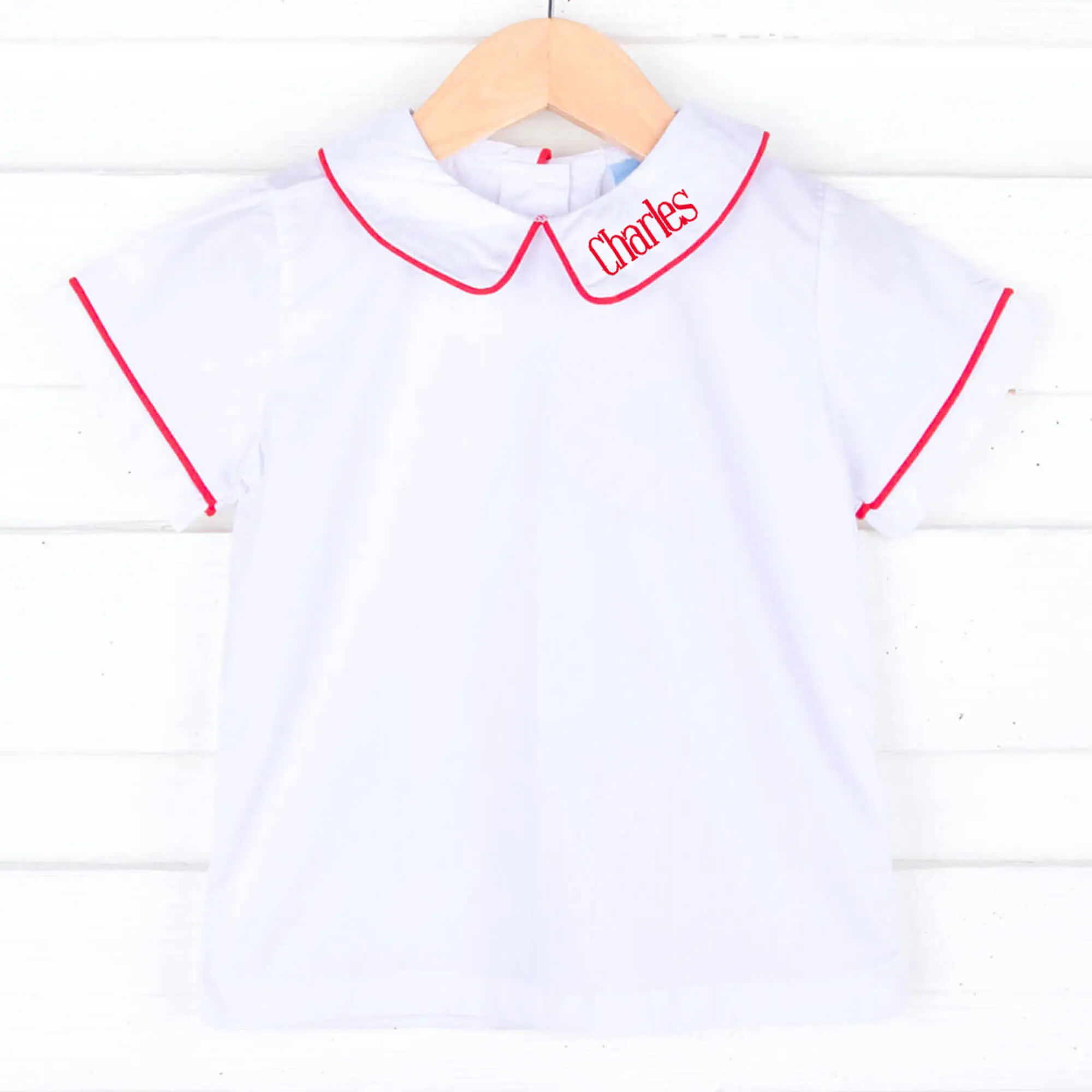 White Short Sleeve Undershirt With Red Trim