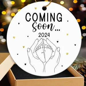 Pregnancy Announcement Gifts for Grandparents, Husband, Family, Aunt - Baby Coming Ornament 2024 - Expecting Parents to Be Unique Gifts - Christmas Tree Decoration Ceramic Ornament