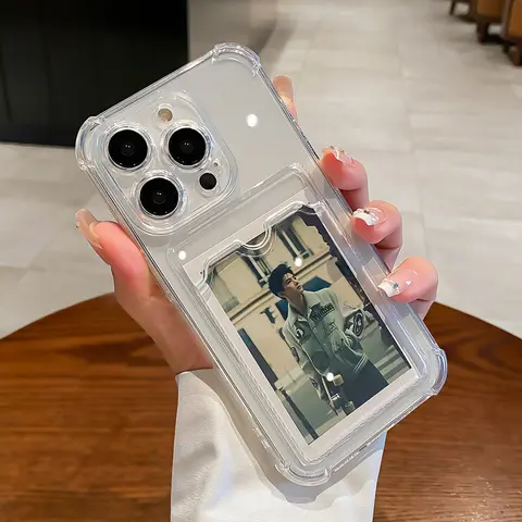 Phone Cases for iPhone 18 Pro Max18 Pro 17 Pro Max 16 15 14 13 12 11 Pro Max Plus Transparent Silicone Smartphone Case with Card Holder Cash Pocket, DIY Photo Printing - Rubber, Anti-Yellowing, 4-Corner Anti-Fall - High-Grade Soft Handheld Phone Case