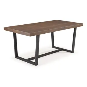 【GOOGREAT】Modern Distressed Solid Wood and Metal Open Frame Dining Table - Mahogany