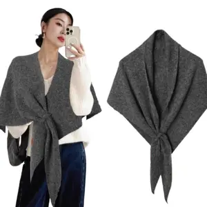 Lazy Street Style Wool Blend Triangle Scarf for Women, Autumn and Winter Neck Warmer, Solid Color Large Shawl for Air-conditioned Rooms and Outdoor Wear
