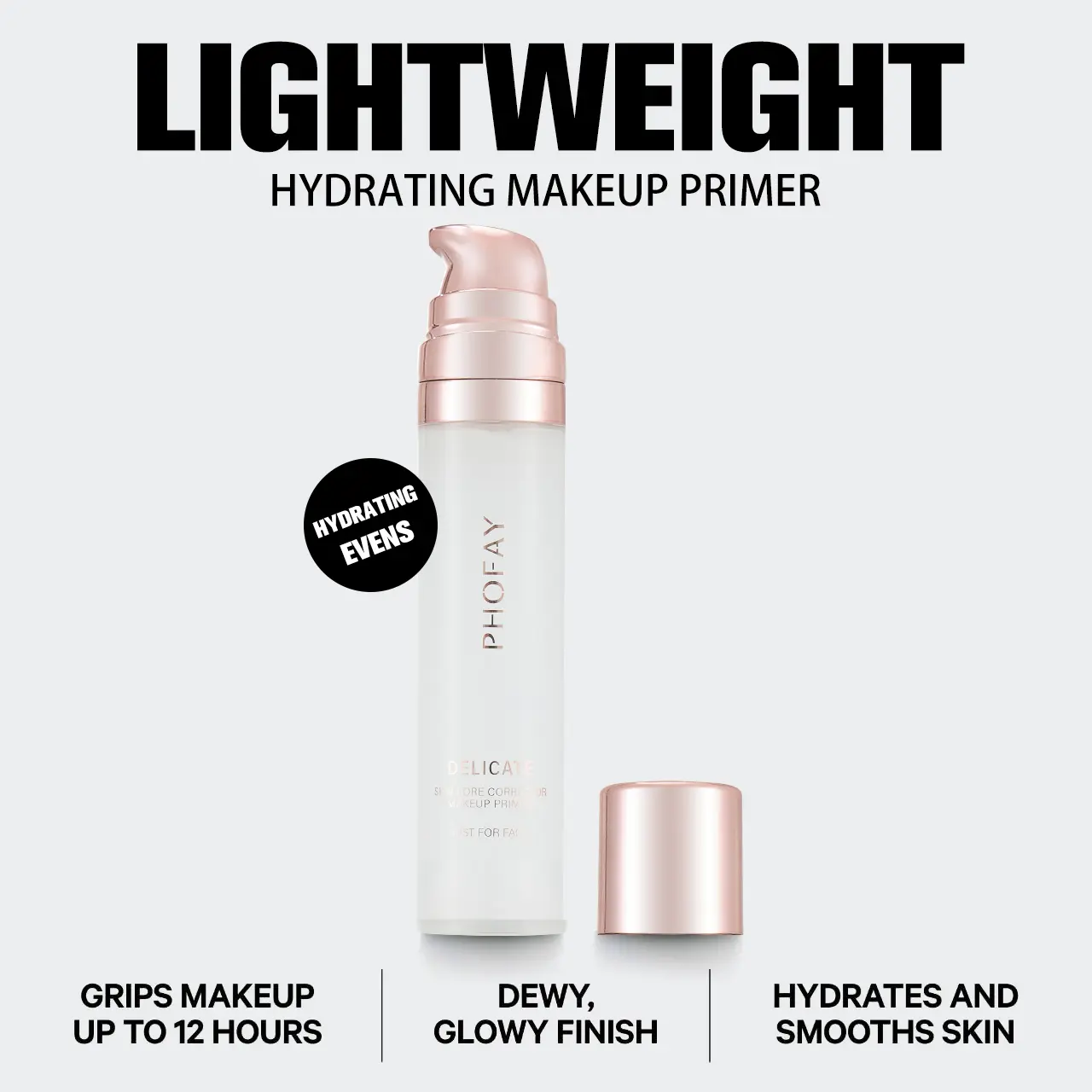 PHOFAY Pore Blurring Primer for Face – Hydrating Lightweight Makeup Primer, Dewy Finish Makeup Base, Smooth Skin Texture Primer with Long Wear Grip Formula, Moisturizing Foundation Prep for Dry Skin, Natural Glass Skin Look, 25ml