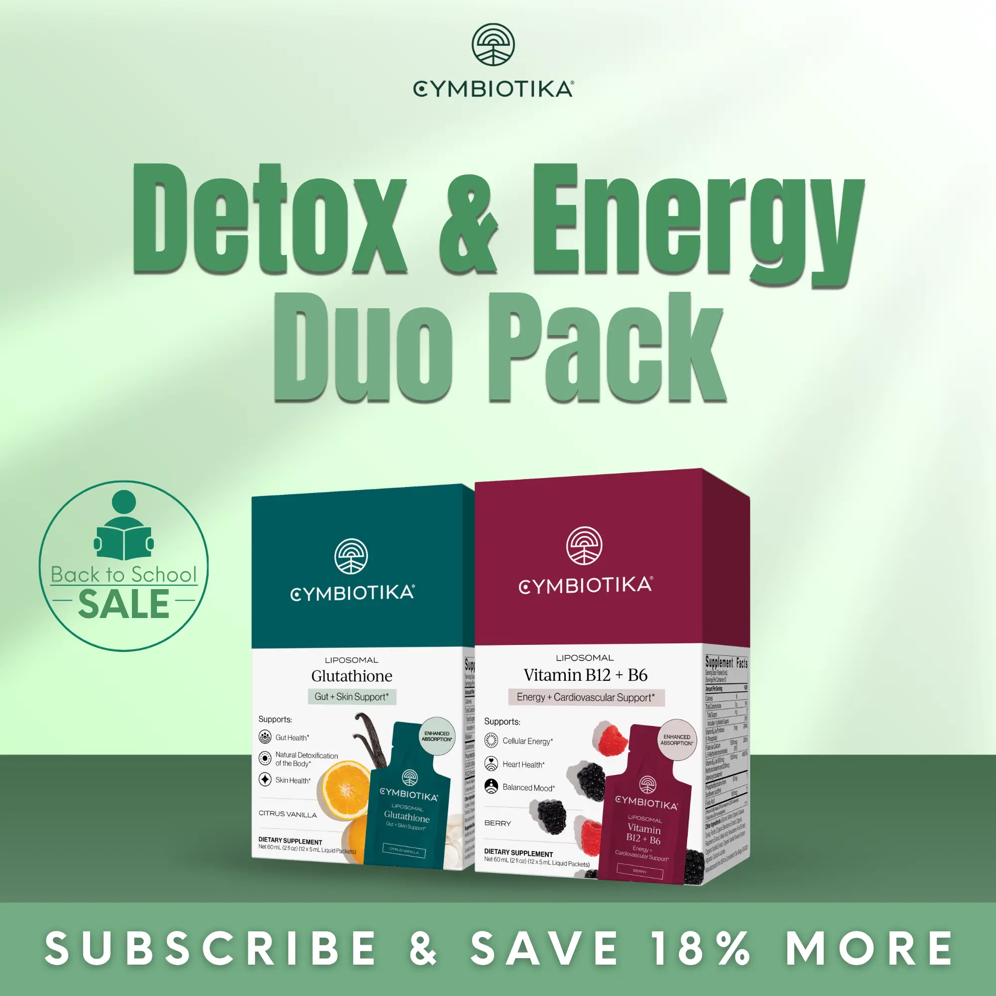 Detox & Energy Duo Pack | 12*2 Packets | Liposomal Glutathione + Vitamin B12 & B6 | Antioxidant Detox, Skin Brightening & Sustained Energy | Methylated B Vitamins & Master Antioxidant Blend
