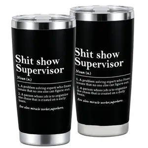 Shit Show Supervisor Workplace Definition Design 20oz Stainless Steel Cup, Tumbler, Thermos Cup with Lid, Reusable Drinking Cup, High-Quality Water Bottle for Iced Coffee, Beer, Juice, Milk, Cold Drinks, Fashionable, Gift for Supervisors, Problem Solvers