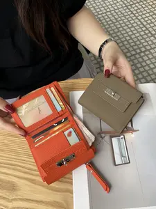 Fashionable Small Card Wallet, Multi-Card Slots, Metal Buckle Decoration, Unisex Portable Leather Short Wallet, Casual Style